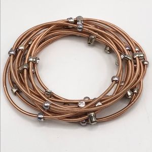 NEW PIANO WIRE ROSE GOLD PINK RHINESTONE BRACELET